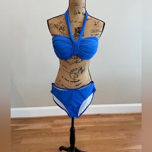 Women’s bikini swimsuit top and bottom cobalt blue removable halter strap